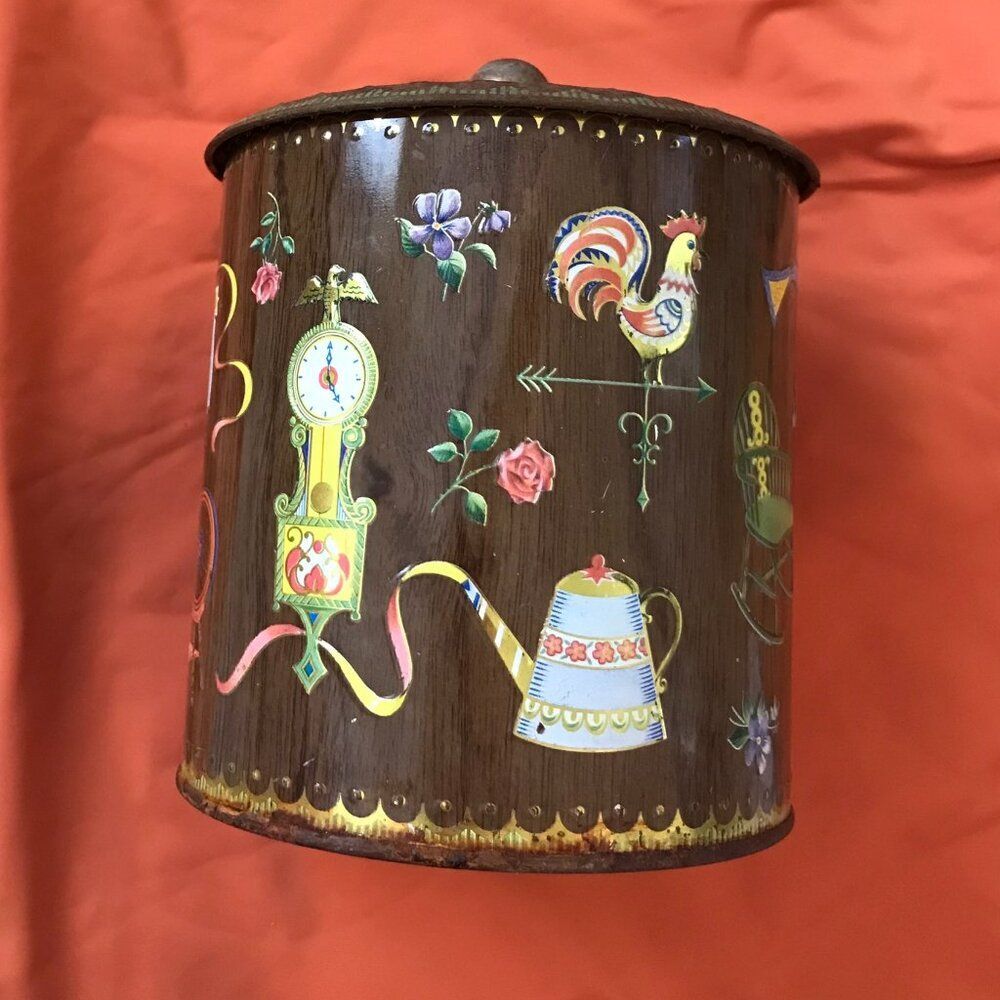 V. RARE VINTAGE TAHER TIN-#11101-Made in England-almost flawless-6.5"Hx5"diam.